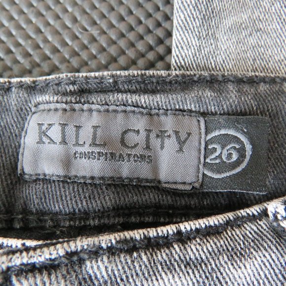 KILL CITY CONSPIRATORS Faded Black Low Rise Y2K Skinny Jeans - Size US 27 - Picture 14 of 15